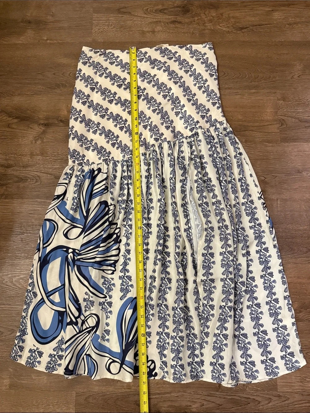 Anthropologie White and Blue Floral-Print Maxi Skirt Size Large